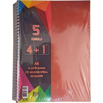 Artlantis 5 Konulu 125 Yaprak 4 Kareli + 1 Çizgili Plastik Kapak Seperatörlü Turuncu Spiralli Defter