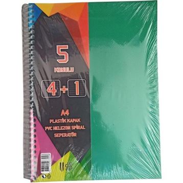 Artlantis 5 Konulu 125 Yaprak 4 Kareli + 1 Çizgili Plastik Kapak Seperatörlü Yeşil Spiralli Defter