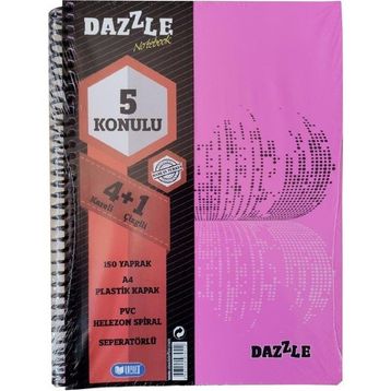 Artlantis 5 Konulu 150 Yaprak 4 Kareli + 1 Çizgili Plastik Kapak Seperatörlü Pembe Spiralli Defter