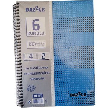 Artlantis 6 Konulu 180 Yaprak 4 Kareli + 2 Çizgili Plastik Kapak Seperatörlü Mavi Spiralli Defter