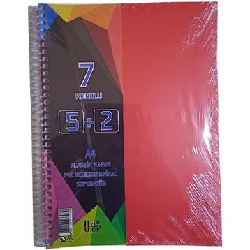 Artlantis 7 Konulu 175 Yaprak 5 Kareli + 2 Çizgili Plastik Kapak Seperatörlü Kırmızı Spiralli Defter