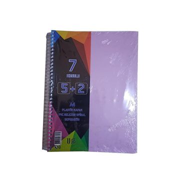 Artlantis 7 Konulu 175 Yaprak 5 Kareli + 2 Çizgili Plastik Kapak Seperatörlü Lila Spiralli Defter