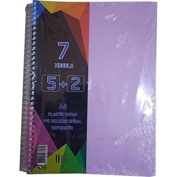 Artlantis 7 Konulu 175 Yaprak 5 Kareli + 2 Çizgili Plastik Kapak Seperatörlü Lila Spiralli Defter