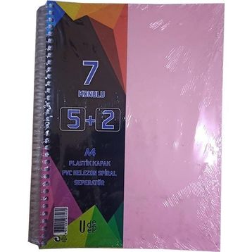 Artlantis 7 Konulu 175 Yaprak 5 Kareli + 2 Çizgili Plastik Kapak Seperatörlü Pembe Spiralli Defter