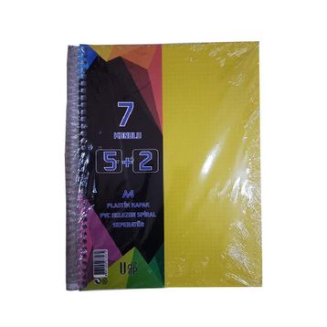 Artlantis 7 Konulu 175 Yaprak 5 Kareli + 2 Çizgili Plastik Kapak Seperatörlü Sarı Spiralli Defter