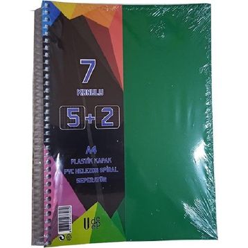 Artlantis 7 Konulu 175 Yaprak 5 Kareli + 2 Çizgili Plastik Kapak Seperatörlü Yeşil Spiralli Defter