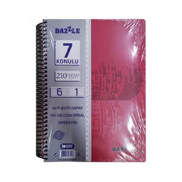 Artlantis 7 Konulu 210 Yaprak 6 Kareli + 1 Çizgili Plastik Kapak Seperatörlü Kırmızı Spiralli Defter