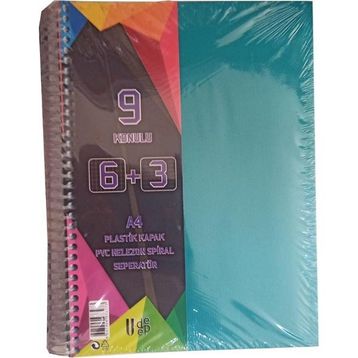 Artlantis 9 Konulu 225 Yaprak 6 Kareli + 3 Çizgili Plastik Kapak Seperatörlü Yeşil Spiralli Defter