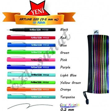 Artline 220 Super Fine 0.2 mm 10 Renk Keçe Uçlu Kalem