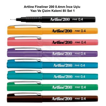 Artline Fineliner 8'li Set 1 200 0.4 mm İnce Uçlu Yazı ve Çizim Kalemi