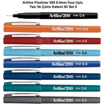 Artline Fineliner 8'li Set 1 200 0.4 mm İnce Uçlu Yazı ve Çizim Kalemi