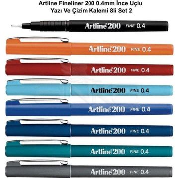 Artline Fineliner 8'li Set 1 200 0.4 mm İnce Uçlu Yazı ve Çizim Kalemi