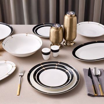 Aryıldız Crystal Provence Black 56 Parça 12 Kişilik Yemek Takımı