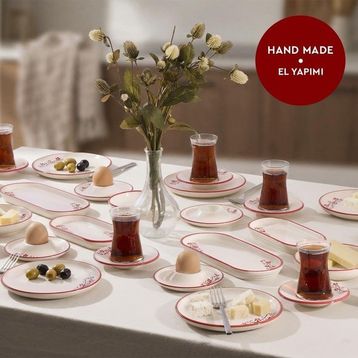 Aryıldız Rosella 36 Parça 6 Kişilik Seramik Kahvaltı Takımı - Kırmızı