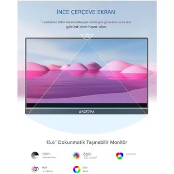Arzopa A1 T 15.6 inç 60Hz IPS Dokunmatik Taşınabilir Monitör