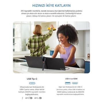Arzopa Z1C 16 inç 60Hz IPS Taşınabilir Monitör