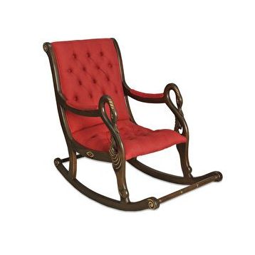 Asedia Mobilya Vintage Kuğu Ceviz El Oyması Ahşap Sallanan Sandalye Dinlenme Koltuğu Kırmızı Berjer