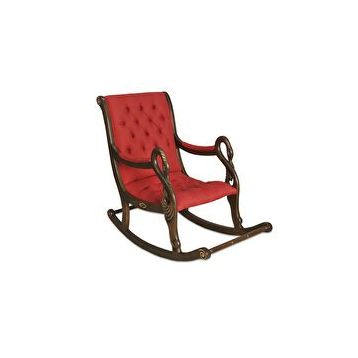 Asedia Mobilya Vintage Kuğu Ceviz El Oyması Ahşap Sallanan Sandalye Dinlenme Koltuğu Kırmızı Berjer