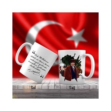 Asil Hediyelik Çift Yön Renkli Kalpaklı Mustafa Kemal Atatürk Ve Unutulmayan Sözleri-Kupa Bardak