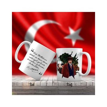 Asil Hediyelik Çift Yön Renkli Kalpaklı Mustafa Kemal Atatürk Ve Unutulmayan Sözleri-Kupa Bardak