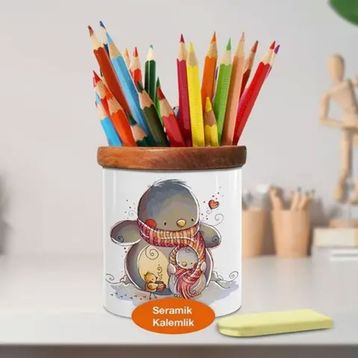 Asilmeydan 448646674 Kuş Kanatlarının Altında Ahşap Seramik Kalemlik