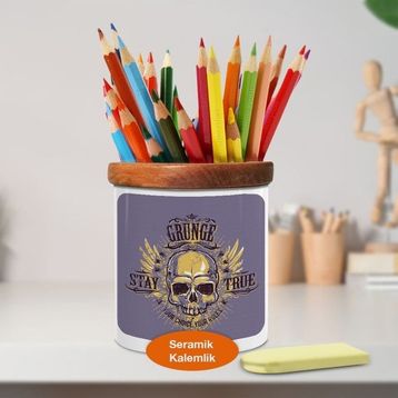 Asilmeydan 449816428 Melek Kanatları Ve Kurukafa Skull Ahşap Seramik Kalemlik