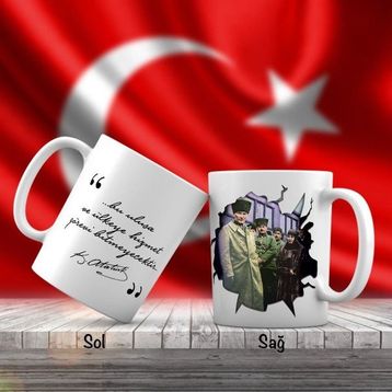 Asilmeydan Askerler ve Kalpaklı Mustafa Kemal Atatürk Atatürk'ün Sözleri Kupa Bardak