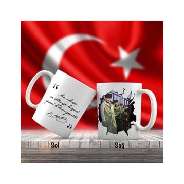 Asilmeydan Askerler ve Kalpaklı Mustafa Kemal Atatürk Atatürk'ün Sözleri Kupa Bardak