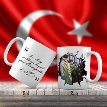 Asilmeydan Askerler ve Kalpaklı Mustafa Kemal Atatürk Atatürk'ün Sözleri Kupa Bardak