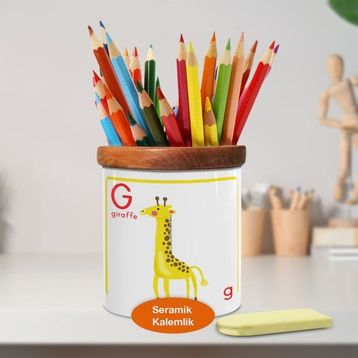 Asilmeydan Giraffe Zürafa Yazılı Ahşap Seramik Kalemlik