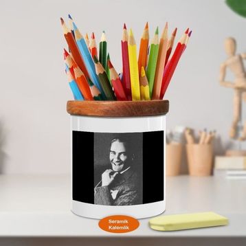 Asilmeydan Gülen Kemal Atatürk Portre Ahşap Seramik Kalemlik