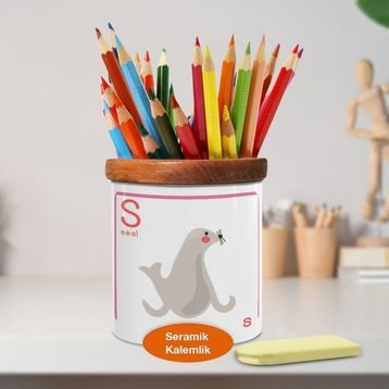 Asilmeydan Seal Fok Balığı Yazılı Ahşap Seramik Kalemlik