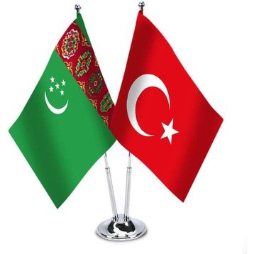 Asilmeydan Türkmenistan Türkiye İkili Saten Masa Bayrağı