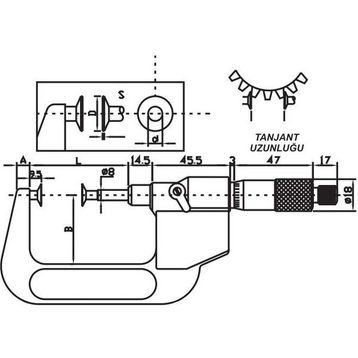 Asimeto AS-141 25-50 mm Dişli Mikrometresi