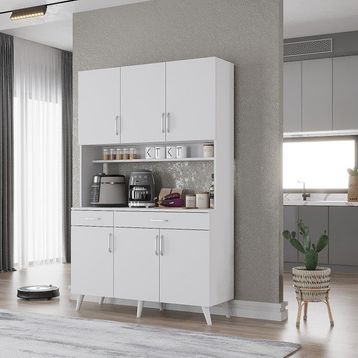 Aslan Mobilya Beyaz 120x210 cm Çok Amaçlı Mutfak Dolabı Kahve Köşesi