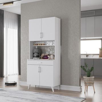 Aslan Mobilya Beyaz 80x210 cm Çok Amaçlı Mutfak Dolabı Kahve Köşesi