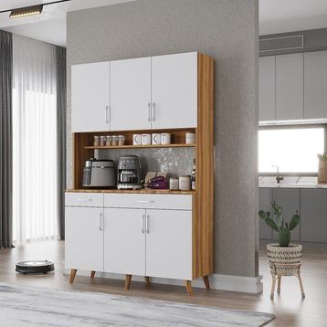 Aslan Mobilya Ceviz 120x210 cm Çok Amaçlı Mutfak Dolabı Kahve Köşesi