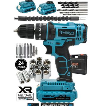 Assur Plus 12 V 1.5 Ah Çift Akülü 24 Parça Vidalama Şarjlı Matkap