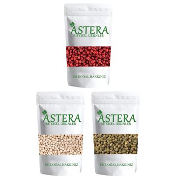 Astera 25 gr Kırmızı Karabiber + 25 gr Yeşil Karabiber + 25 gr Beyaz Karabiber