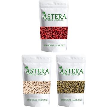 Astera 25 gr Kırmızı Karabiber + 25 gr Yeşil Karabiber + 25 gr Beyaz Karabiber