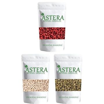 Astera 25 gr Kırmızı Karabiber + 25 gr Yeşil Karabiber + 25 gr Beyaz Karabiber