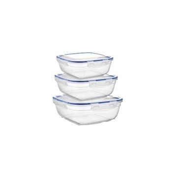 Asude ASD030 Kare Sızdırmaz Şeffaf 3'lü 500-900-1500 ml Saklama Kabı Seti