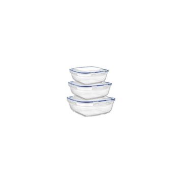 Asude ASD030 Kare Sızdırmaz Şeffaf 3'lü 500-900-1500 ml Saklama Kabı Seti
