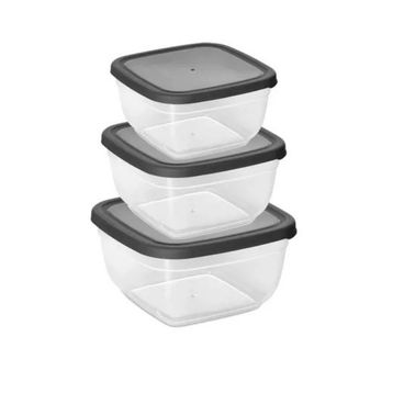 Asude ASD057 Maya Kare 3'lü Antrasit 500-900-1500 ml Saklama Kabı Seti