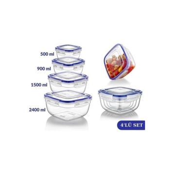 Asude ASD067 Dikdörtgen Sızdırmaz Şeffaf 4'lü 500-900-1500-2400 ml Saklama Kabı Seti