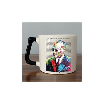 Atatürk Gençliğe Hitabe Yazılı Siyah Kulplu Seramik D Baskılı Kupa