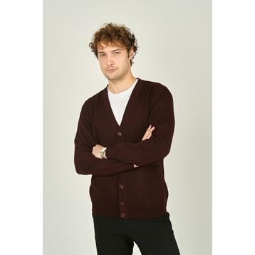 Ateş Triko 1020 V Yaka Düğmeli Uzun Kollu Yün K. Bordo Erkek Hırka