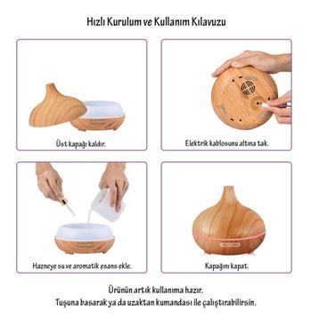 AteşTech Aroma Difüzör Gece Işığı 7 Led Nemlendirici Kumandalı Buhar Makinesi
