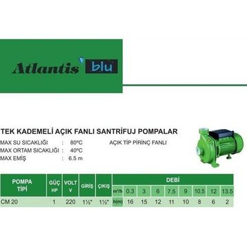Atlantis CM20 1 HP Tek Kademeli Santrifuj Pompa
