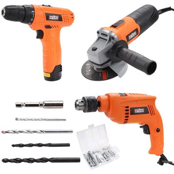 Attlas Eco Set 3'lü V12 G-Li Akülü Vidalama + S115 Taşlama + S500 Darbeli Matkap